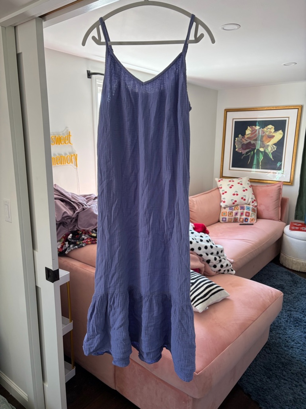 Rails Lavender-Blue Ruffled Hem Midi Slip Dress